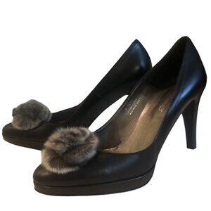 NEW (NWOT) Carisma Italian black leather platform pumps w/ gray fur sz 9